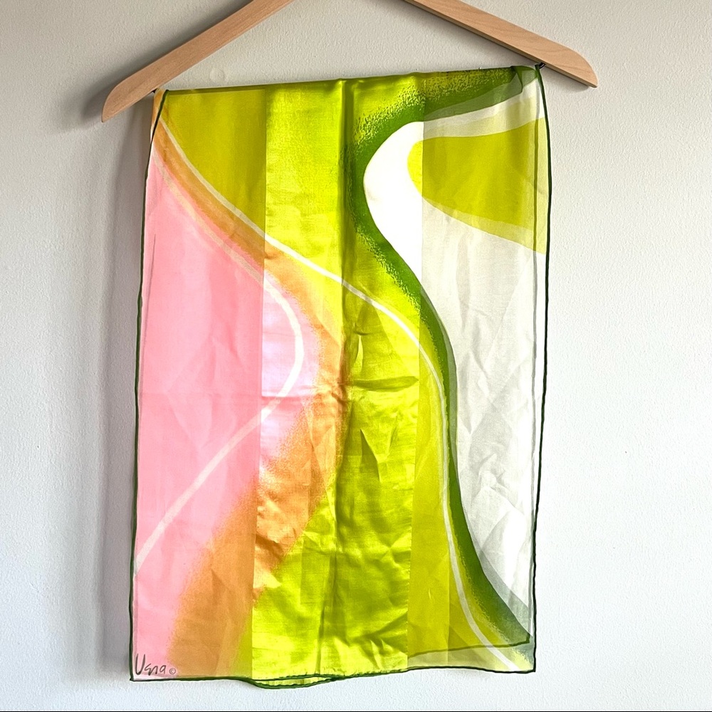 Vintage Scarf by Vera Pink, Green, Orange Wave Rectangle Scarf